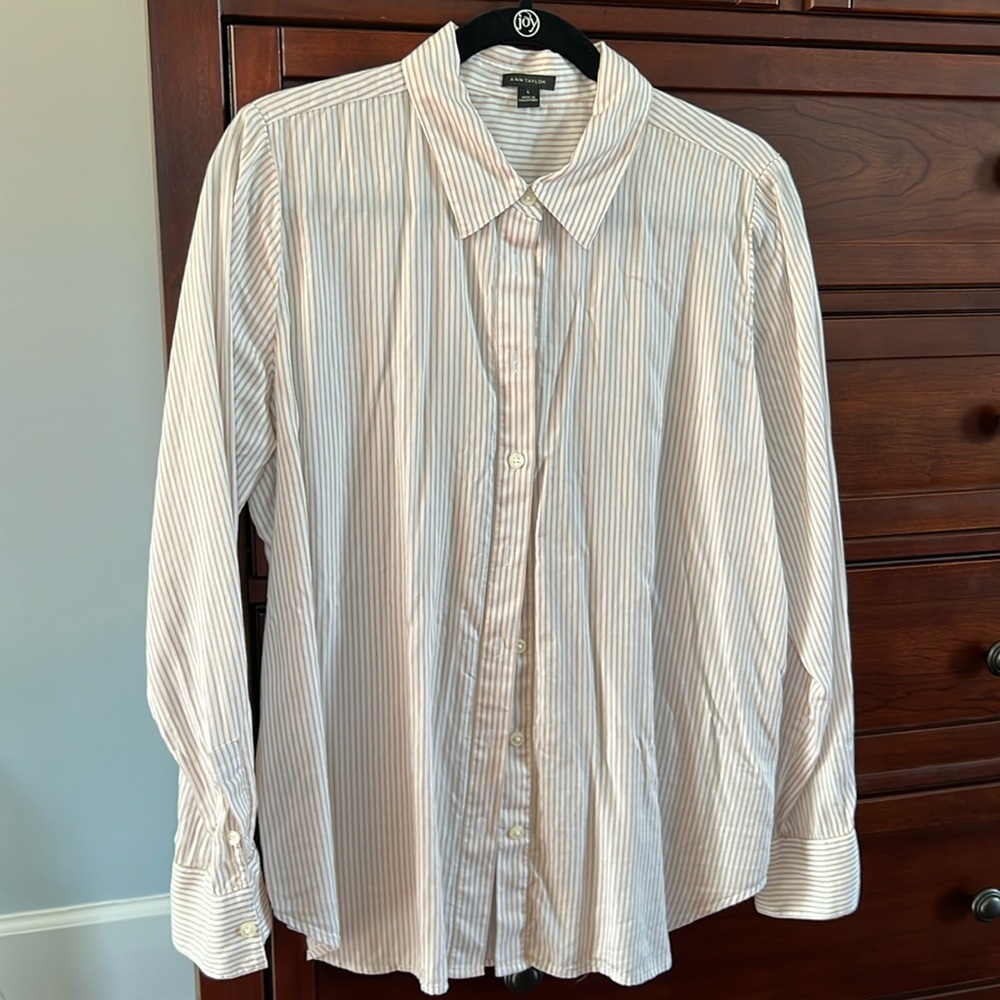 Ann Taylor Stripe Relaxed Perfect Shirt